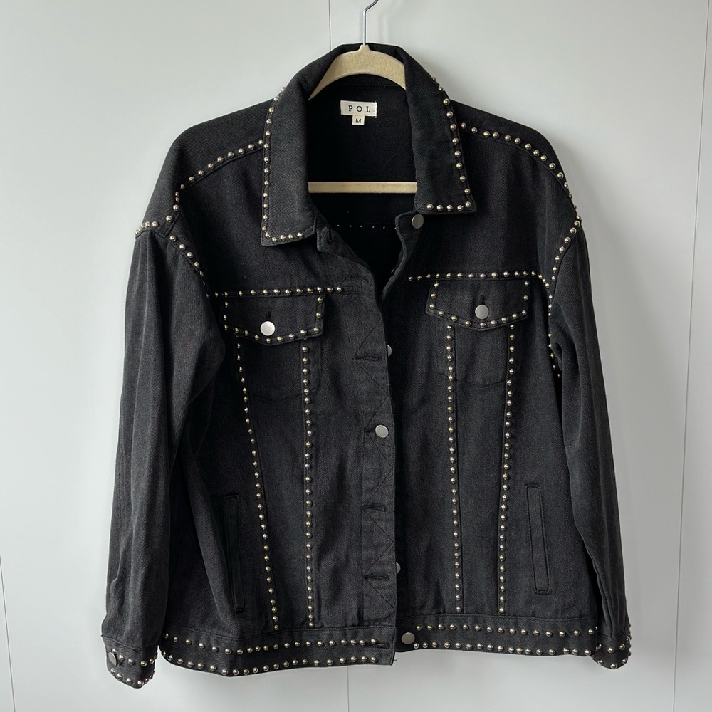 POL Black Studded Denim Jacket